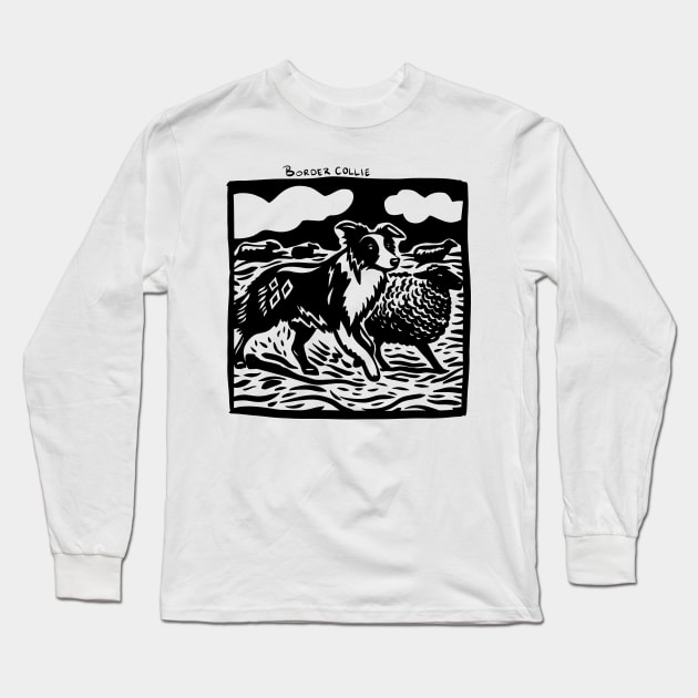 Border Collie Stamp Art Long Sleeve T-Shirt by aliasafia